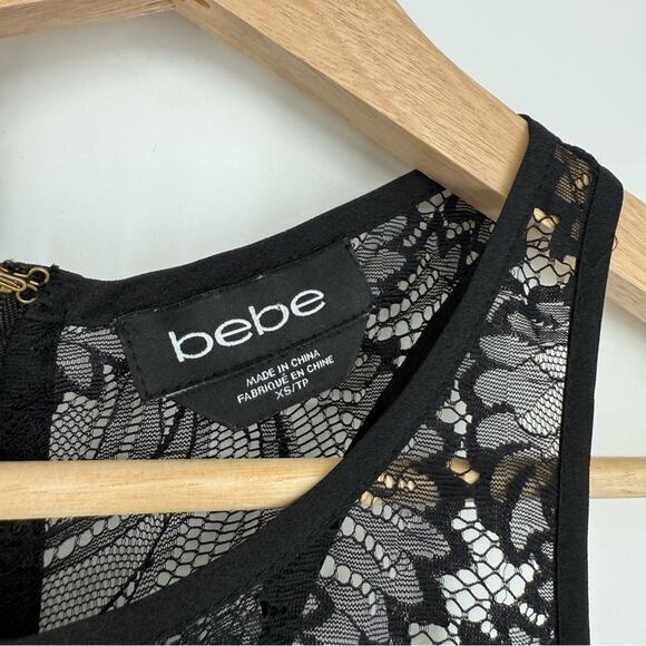 BEBE Black‎ Lace Peplum Top Size XS - Picture 6 of 9